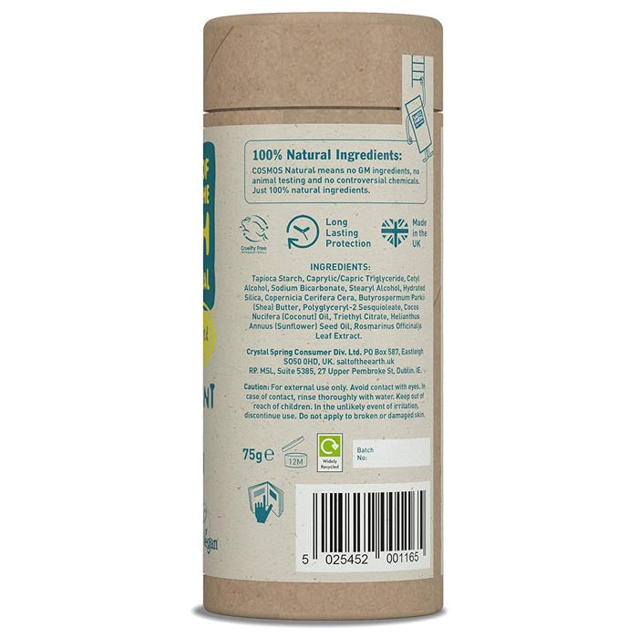 Salt Of The Earth - Natural Deodorant Refill or Use Stick - Unscented, 75g - back