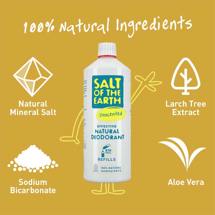 Salt Of The Earth - Natural Deodorant Spray Refills - Unscented ,1000ml - back