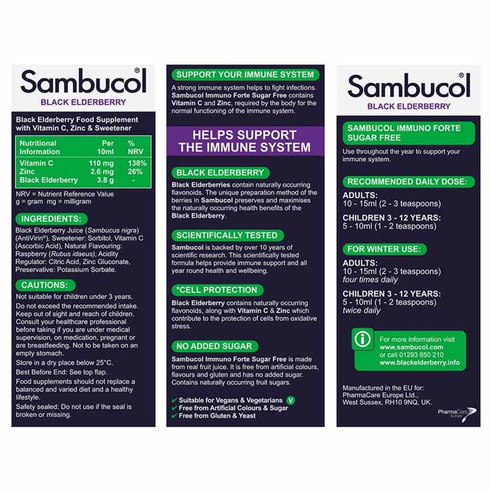 Sambucol Black Elderberry - Immuno Forte Formula Liquid, 120ml - back