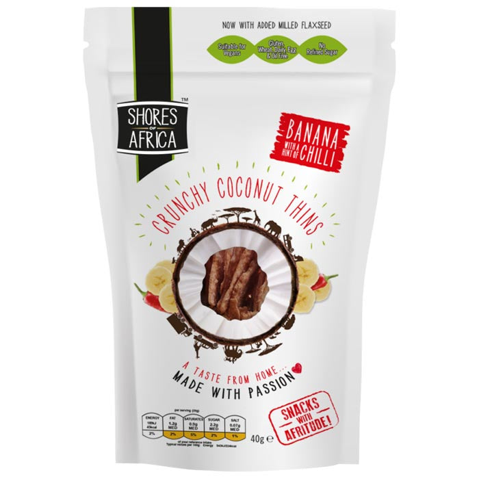 Shores Of Africa - Crunchy Coconut Thins - Banana & Chilli Flavour, 40g