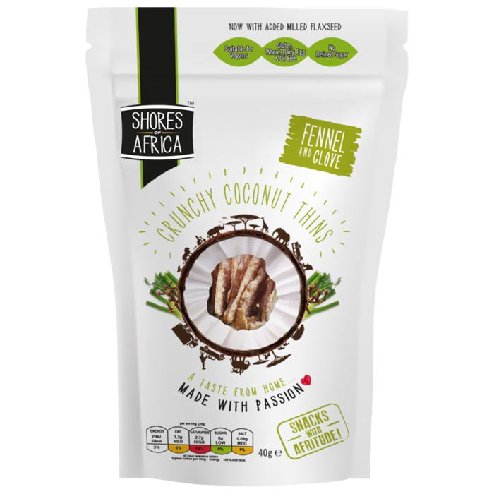 Shores Of Africa - Crunchy Coconut Thins - Fennel & Clove Flavour ,40g