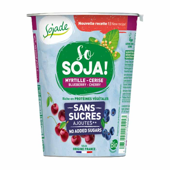 Sojade - Organic No added Sugar Soya Yoghurt Alternative - Blueberry and Cherry