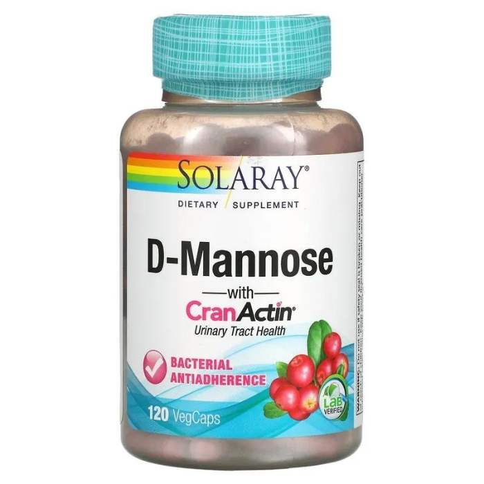 Solaray - D-Mannose with CranActin 1000mg, 120 Capsules - front