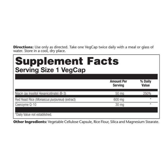 Solaray - Red Yeast Rice + Co-Q10, 60 capsules - Supplement Facts