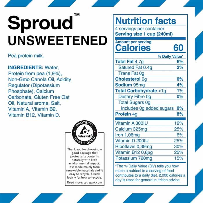 Sproud - Pea Protein Milk Unsweetened, 1L - back