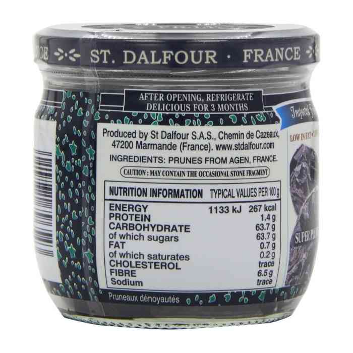 St Dalfour - Semi Dried Pitted Giant Prunes, 200g - Nutrition Infromation