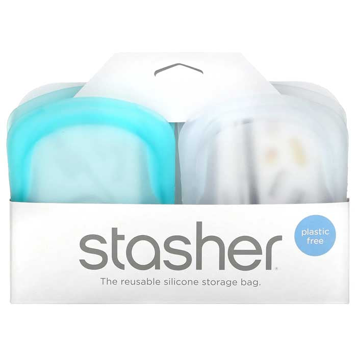 Stasher - Silicone Reusable Pocket Bag (Set Of 2) - Clear & Aqua, 118ml