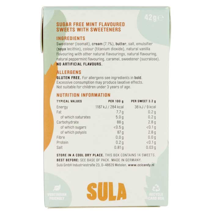 Sulá - Mint Humbugs Sugar-Free Sweets, 42g - Back
