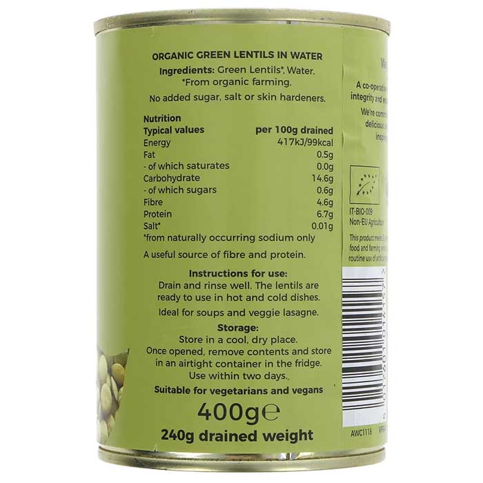 Suma Wholefoods - Organic Green Lentils, 400g - back