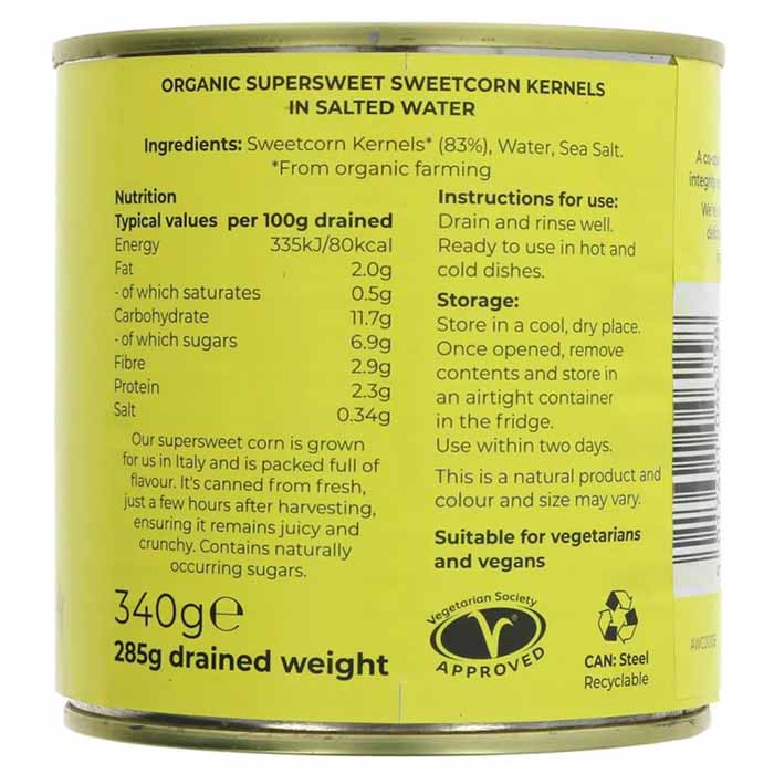 Suma Wholefoods - Organic Super Sweet Sweetcorn, 340g - back