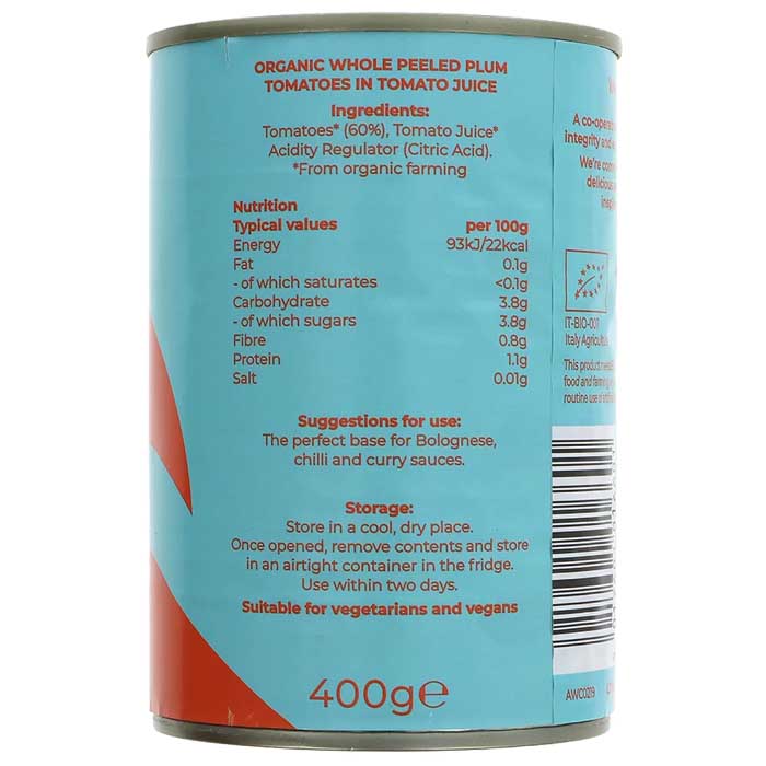 Suma Wholefoods - Organic Whole & Peeled Tomatoes, 400g - back