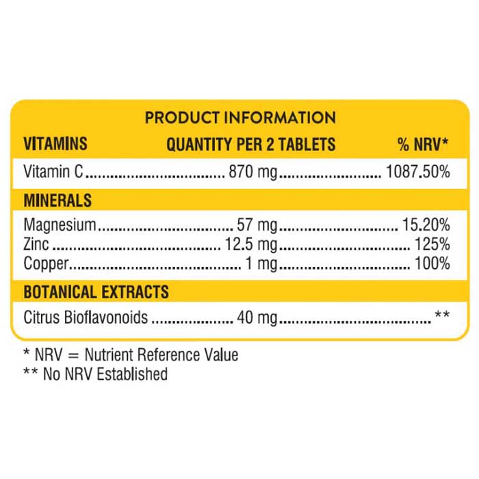 Swisse - Ultiboost Immunity Tablets (Vitamin C Zinc & Copper), 30 Tablets - back