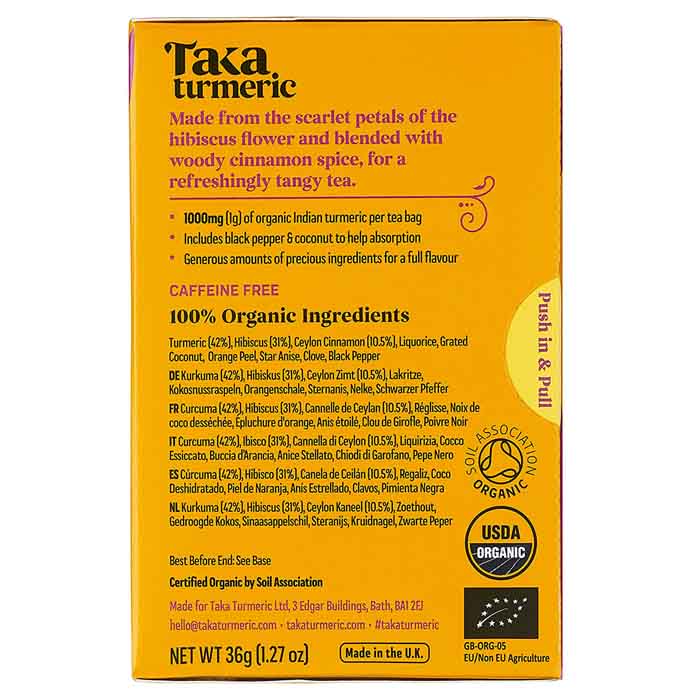 Taka - Turmeric Organic Hibiscus & Cinnamon Tea, 15 Bags  Pack of 4 - Back