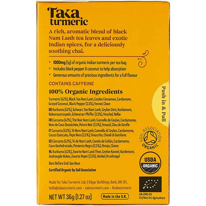 Taka - Turmeric Organic Masala Chai Tea, 15 Bags  Pack of 4 - Back