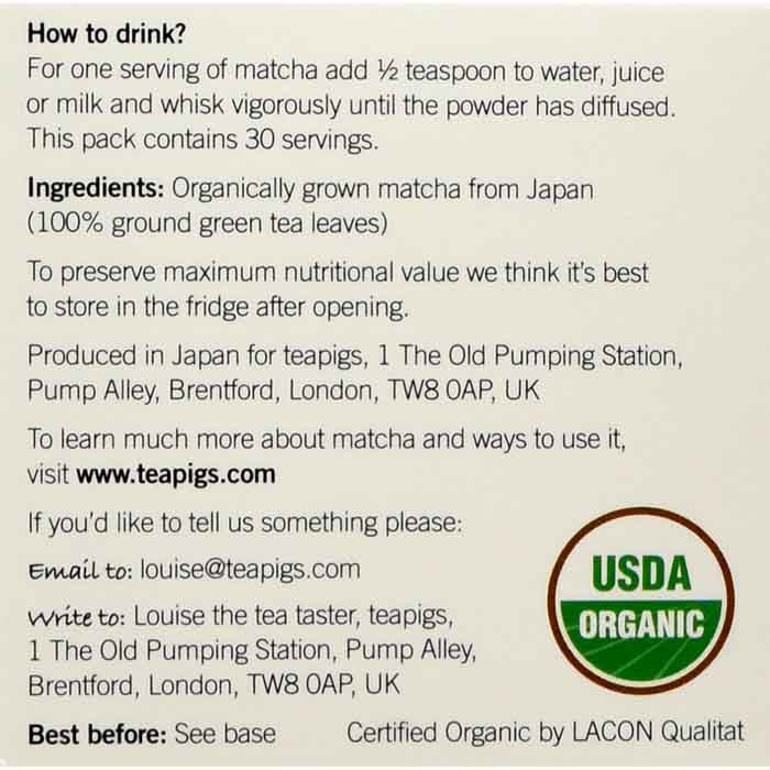 Teapigs - Organic Premium Matcha Tea, 30g - back