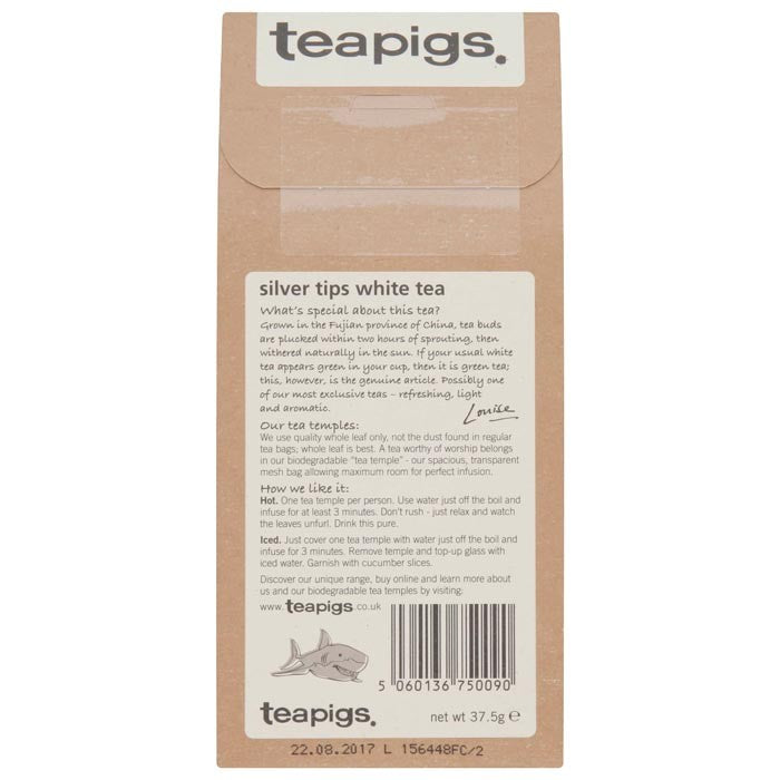 Teapigs - Silver Tips White Tea Biodegradable Tea Temples, 15 bags - back