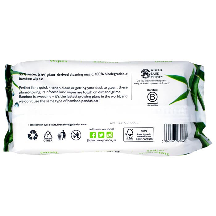 The Cheeky Panda - Antibacterial Bamboo Multi-Surface Wipes, 100 Wipes - back