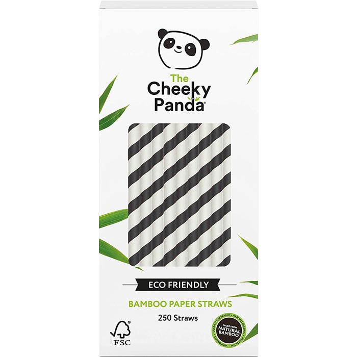 The Cheeky Panda - Bamboo Paper Straws - Black Stripes ,250 Straws