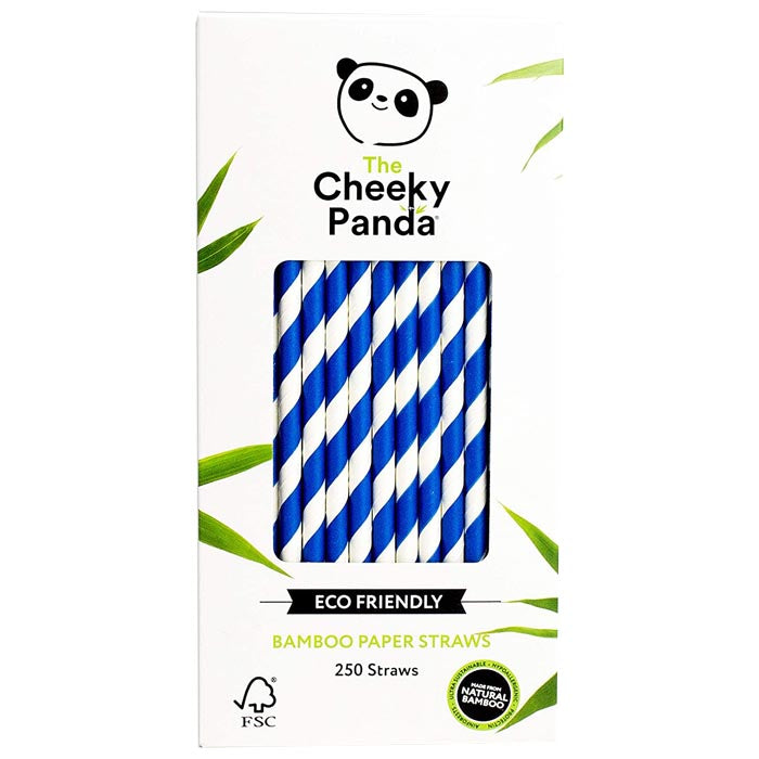 The Cheeky Panda - Bamboo Paper Straws - Blue Stripes ,250 Straws