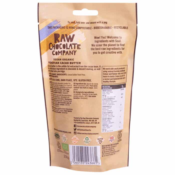 The Raw Chocolate Company - Organic Cacao Butter Buttons - 1-Pack, 200g  - back