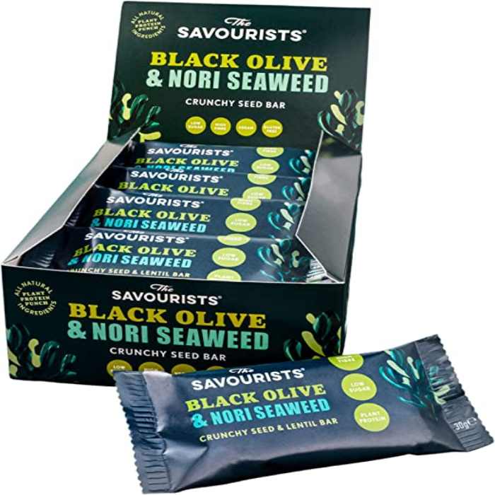 The Savourists - Savoury Snack Bar Crunchy Seed & Lentil Black Olive & Nori Seaweed, 40g pack