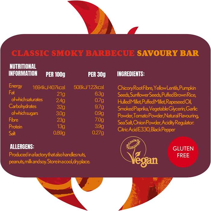 The Savourists - Savoury Snack Bar Crunchy Seed & Lentil Smoky Barbecue, 40g ffacts