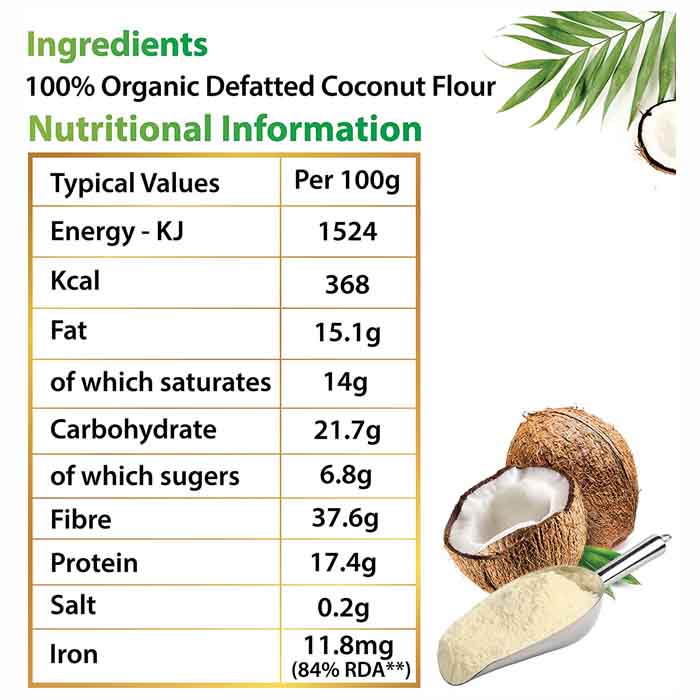 Tiana Fair Trade Organics - Organic Pure Coconut Flour, 500g - back