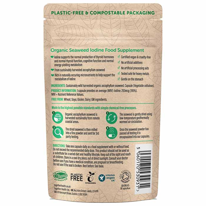 Together - Organic Seaweed Iodine Food Supplement, 30 Capsules - back