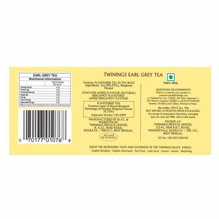 Twinings - Earl Grey Tea, 50 Bags  Pack of 4 - Back