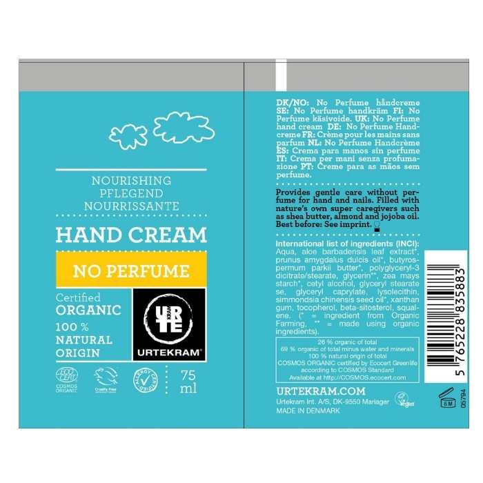 Urtekram - Organic No Perfume Hand Cream back