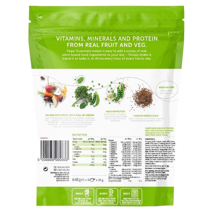 Vega - Essentials Protein - Chocolate, 648g_Back