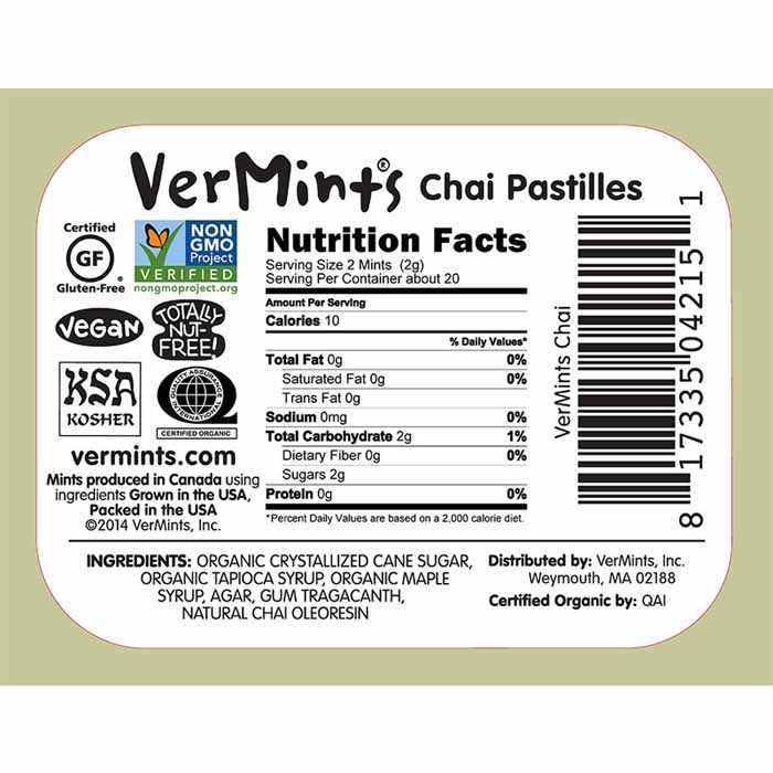 VerMints - Organic Pastilles, 40g - Chai - Back