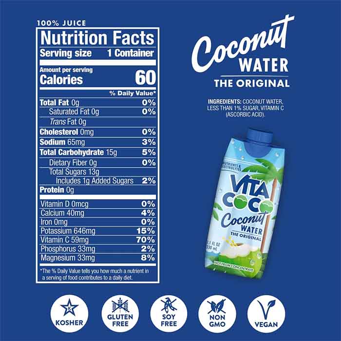 Vita Coco - Pure Coconut Water, 330ml  Pack of 12 - back