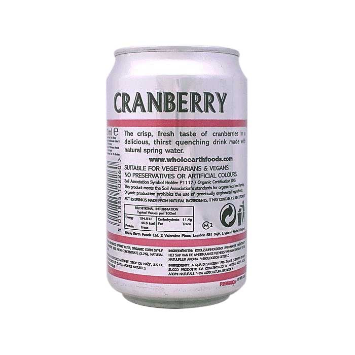 Whole Earth - Organic Mountain Sparkling Cranberry Drink - Can, 330ml - back