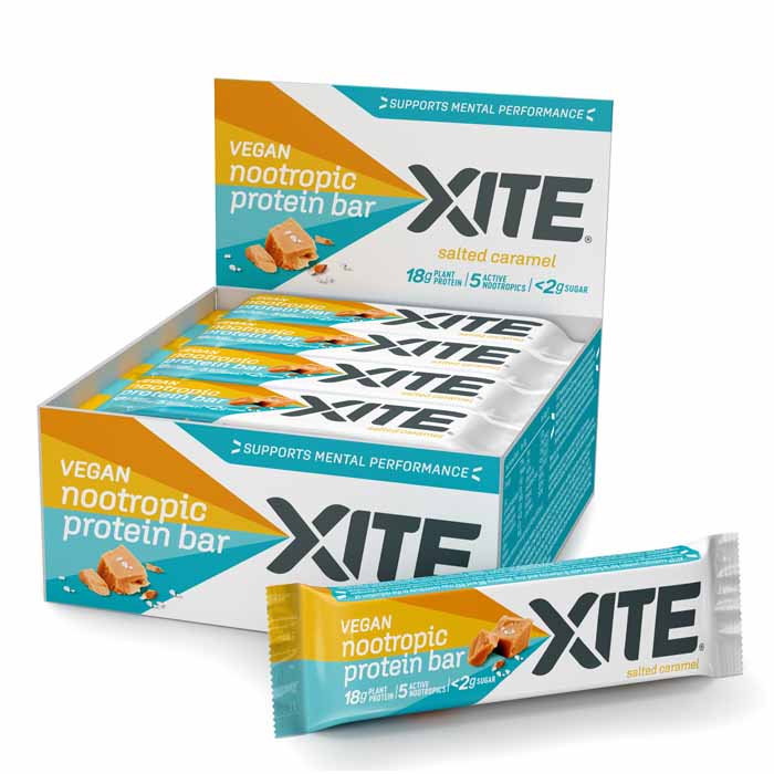 XITE - Vegan Nootropic Protein Bar - Salted Caramel (12 Bars), 60g