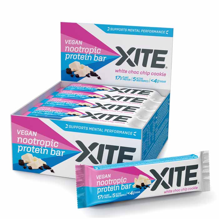 XITE - Vegan Nootropic Protein Bar - White Choc Chip Cookie (12 Bars), 60g