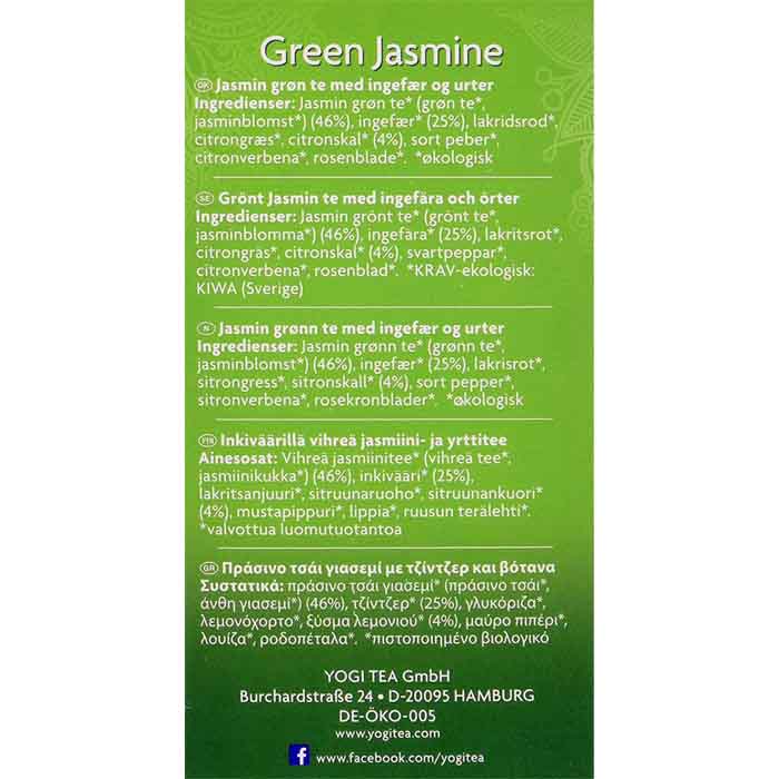 Yogi Tea - Organic Green Jasmine Tea, 17 Bags  Pack of 6 - back