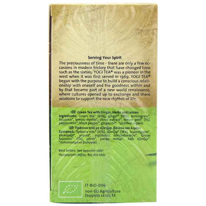 Yogi Tea - Organic Green Tea Lemon & Ginger Tea, 17 Bags  Pack of 6 - back