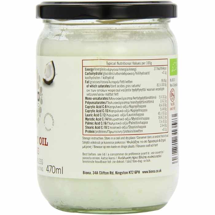 Biona - Organic Coconut Oil Cuisine, 470ml - ingredients